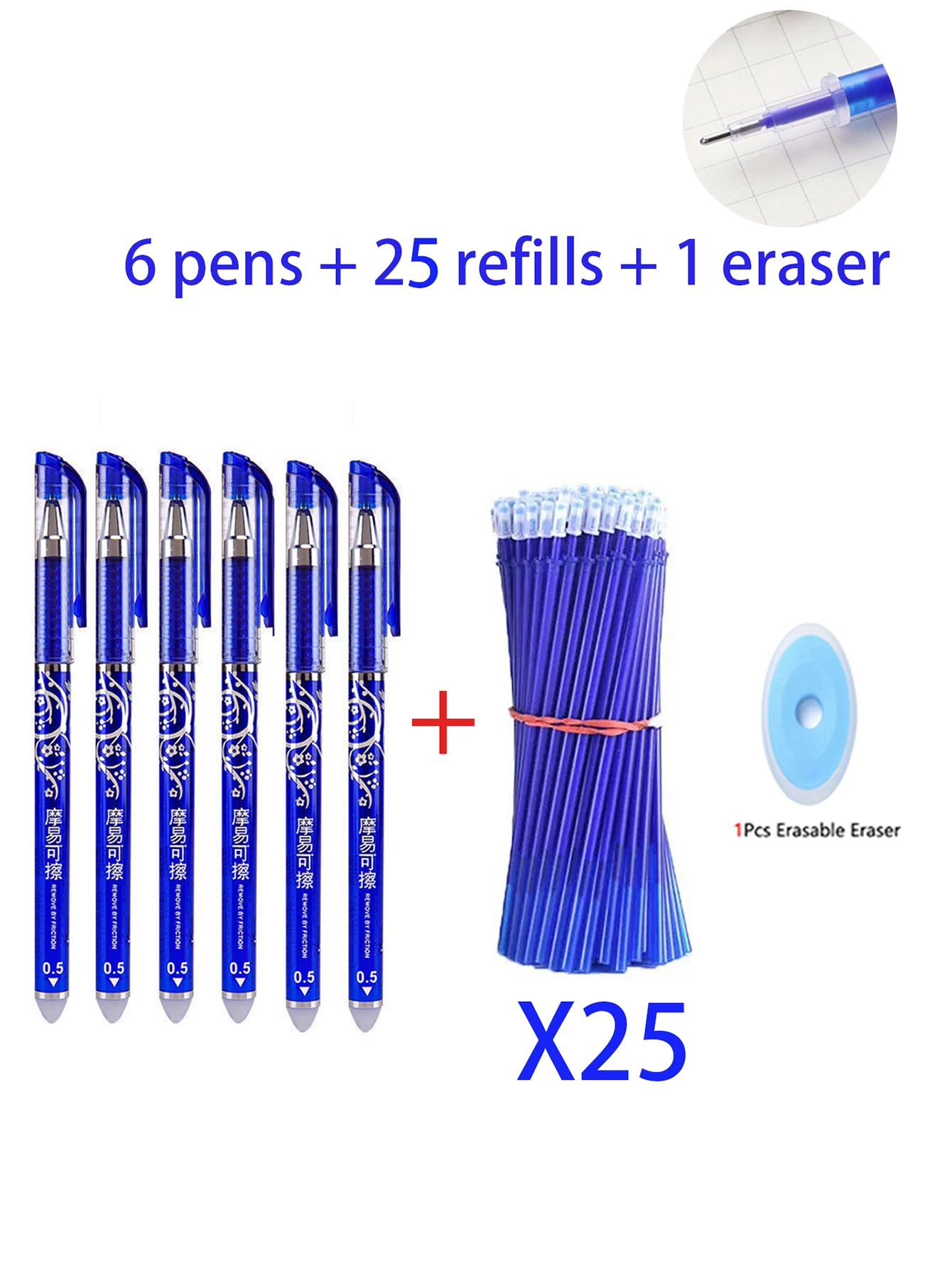 Löschbare Gelstifte, Nachfüllset, 0,5 mm, feine Spitze, blau/schwarz, Kawaii-Kugelschreiber zum Schreiben von Schreibwaren, Büro, Schulbedarf – Detail 8