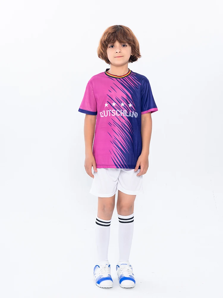 Yingruida Children's Germany Purple Soccer Uniforms Boys & Girls Fashion Breathable German Football Sets Kids Training Wear