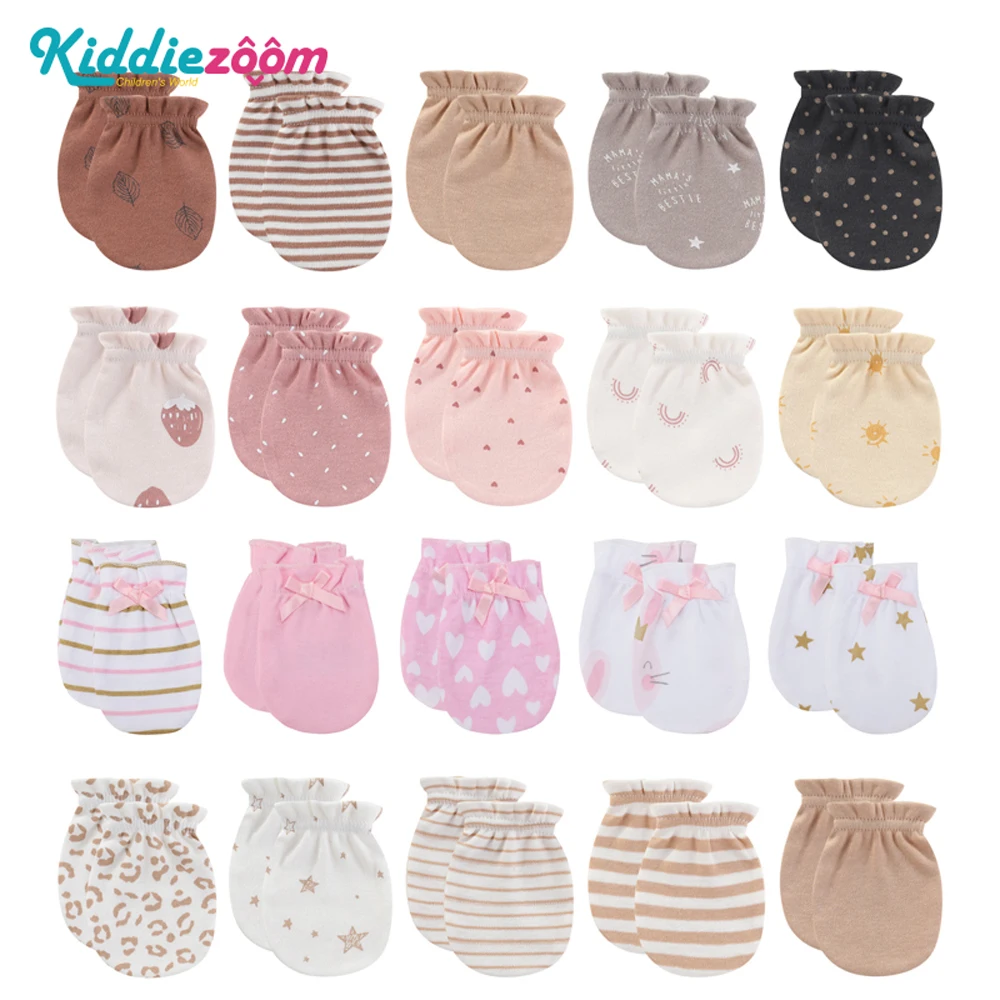 Soft Cotton Baby Mittens Set (2 Pairs) – Plain & Cartoon Print main image 1