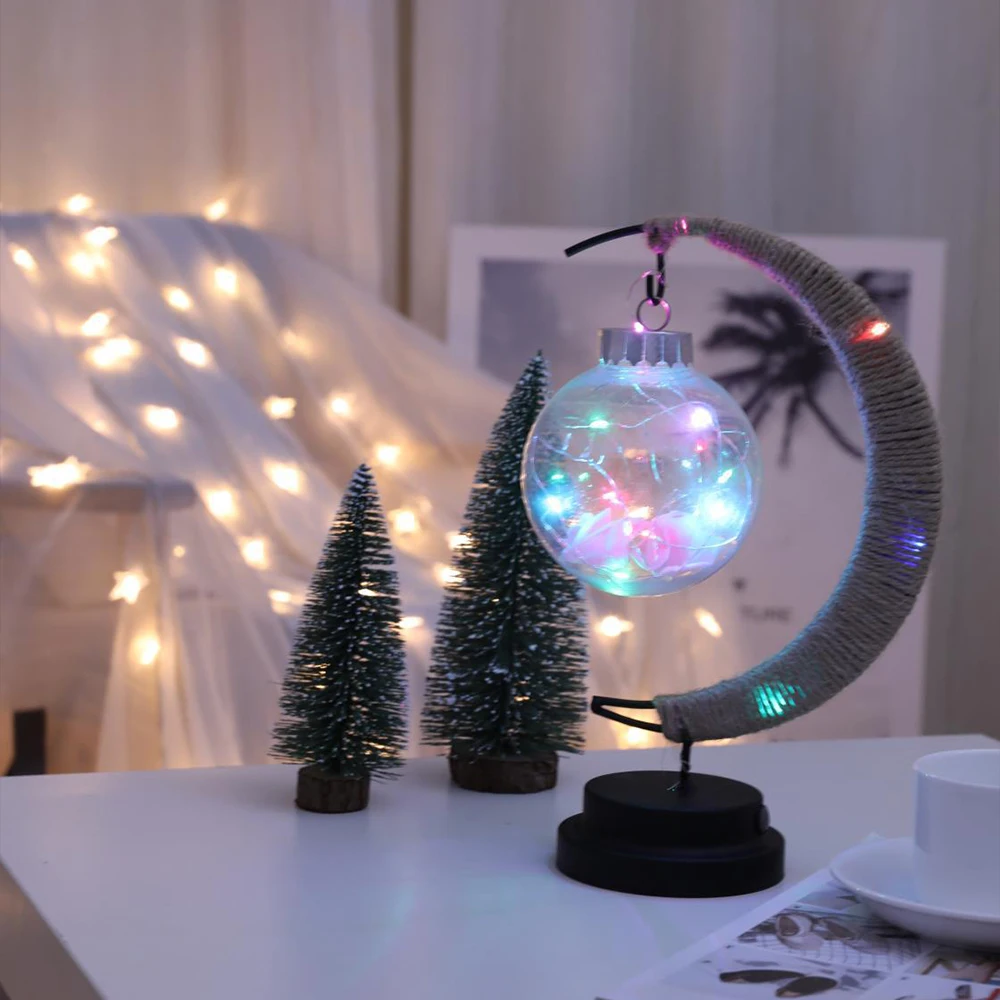 LED Lantern Night Light Room Christmas Decoration Enchanted Lunar Lamp Home Ornament Handmade Hemp Rope Iron Art Ball Light