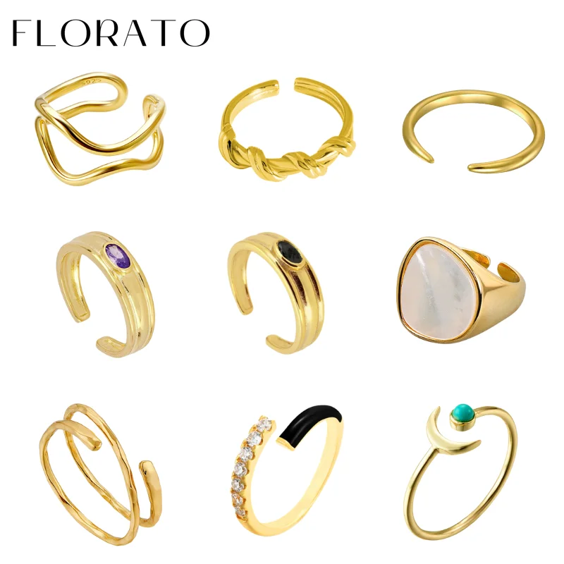 24K Gold Plated Vintage Open Adjustable Zircon Gold Ring for women 18k ...
