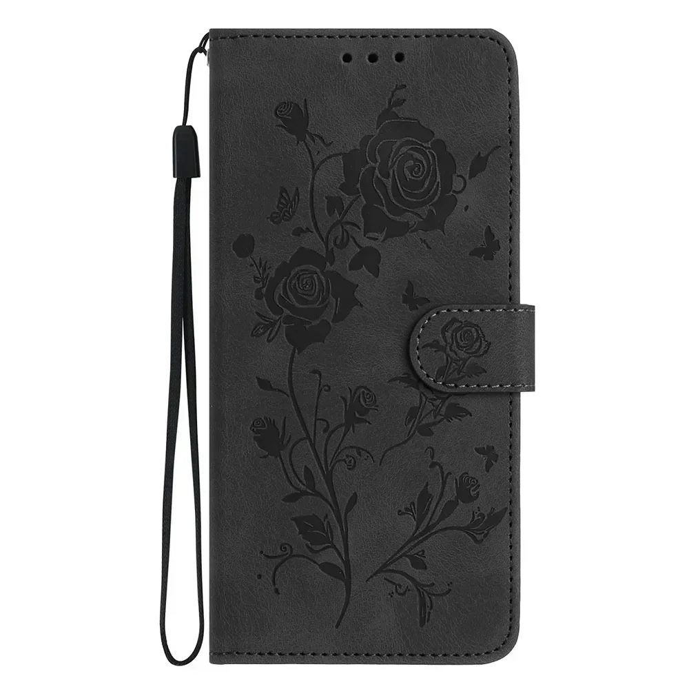 Butterfly Embossed Leather Wallet Phone Case with Card Slots and Strap