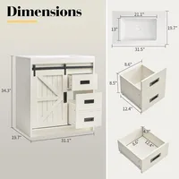 31" Farmhouse Sliding Barn Door Bathroom Vanity with Sink Combo Bathroom Vanity Cabinet with Drawers Distressed White 2