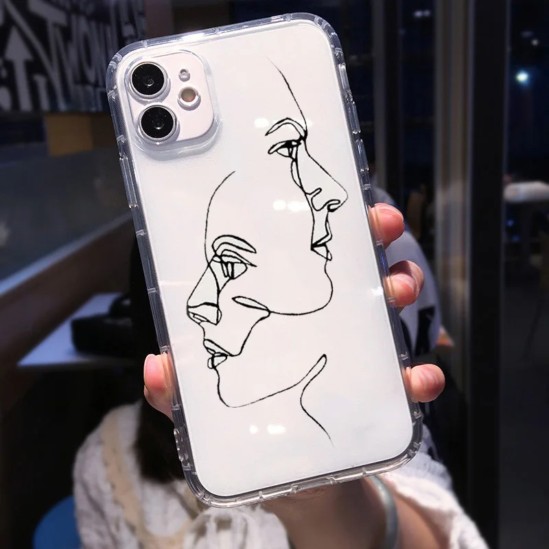 Abstract Geometric Line Art Shockproof Clear Phone Case Cover