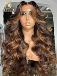 4-27# Brown Highlights Wig Wavy 13X6 13X4 HD Transparent Lace Front Wig Honey Blonde Highlights Colored Human Hair Wig For Women