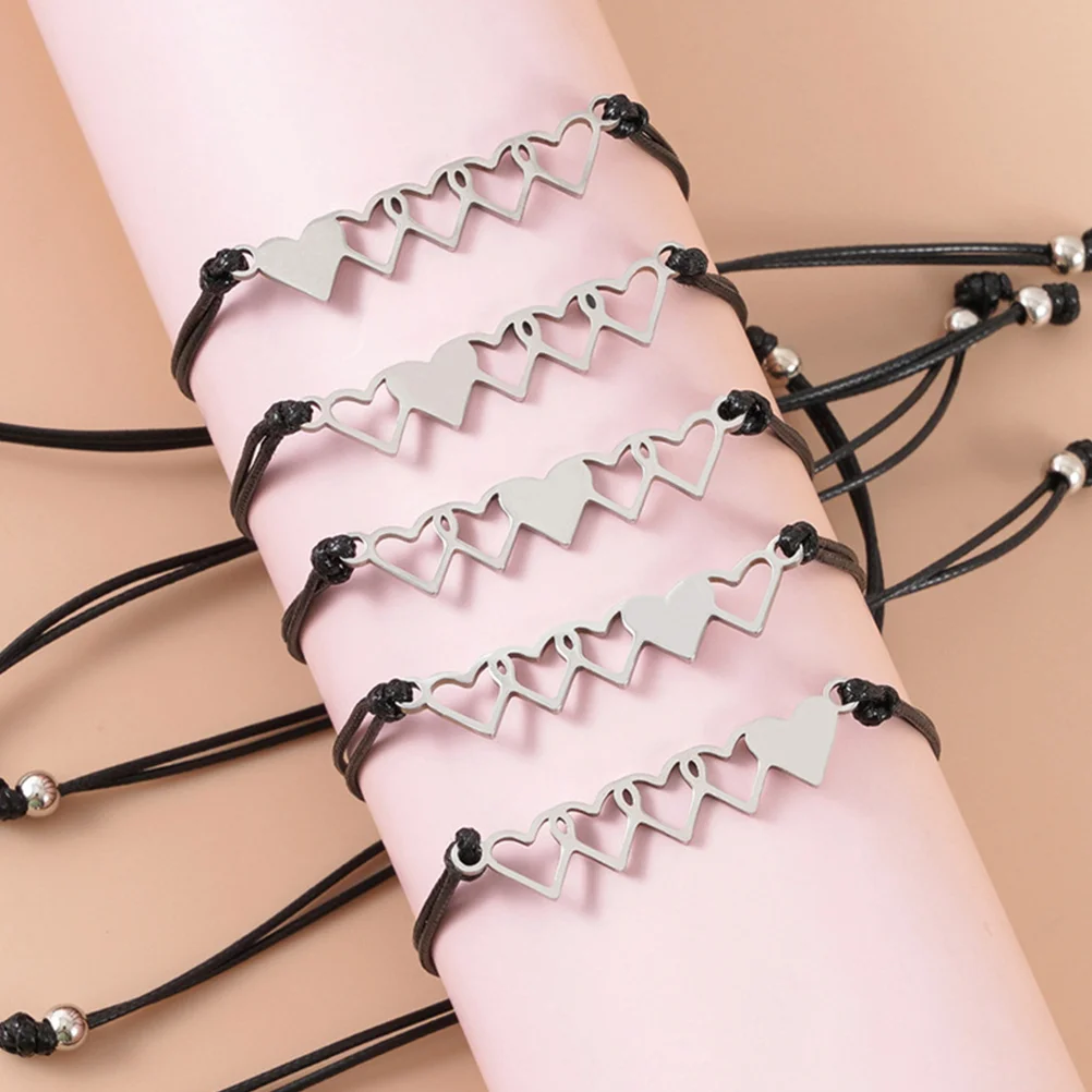 

5 Pcs Sisters Card Weaving Bracelet Stainless Steel Bracelets Wrist Ropes Cards Heart Couples The Lover