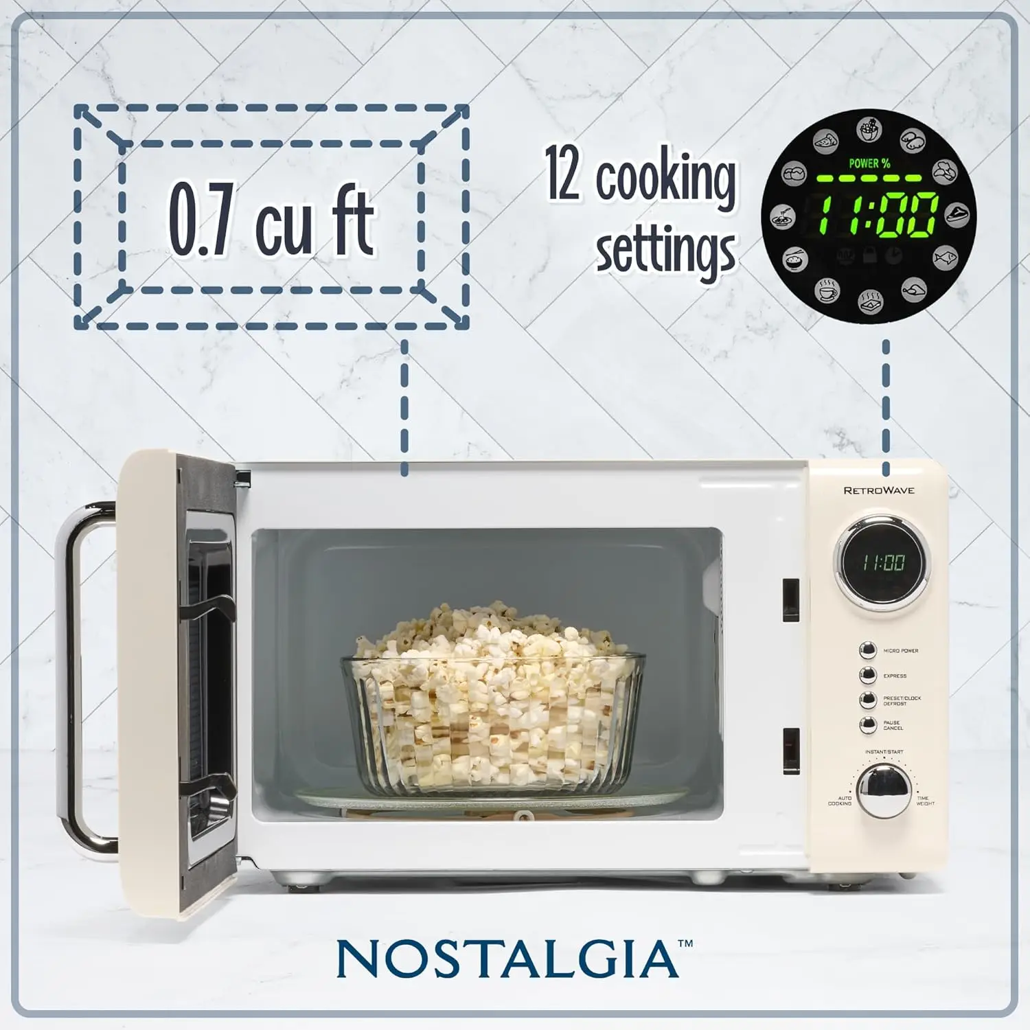 Retro Compact Countertop Microwave Oven 0.7 Cu. Ft. - 700-Watts with LED Digital Display, Child Lock -Easy Clean Interior 2