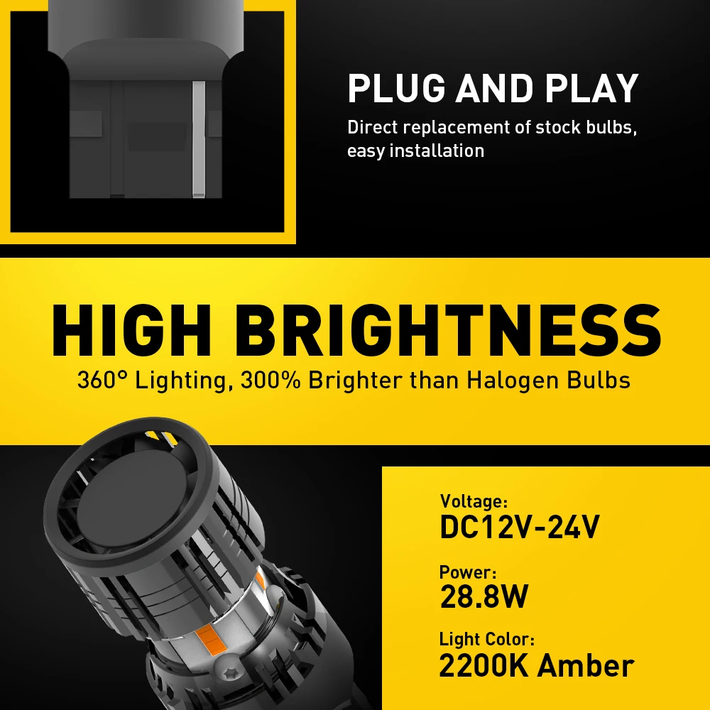 AUXITO 2Pcs WY21W LED  Canbus ڵ  õ Hyperflash T20 7440 W21W ǥñ    2200K  12V