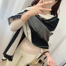 

ZY Scarf Women's Autumn and Winter Luxury Faux Cashmere Long Style Large V-shaped Color Matching Warm Thickened Shawl Dual-use