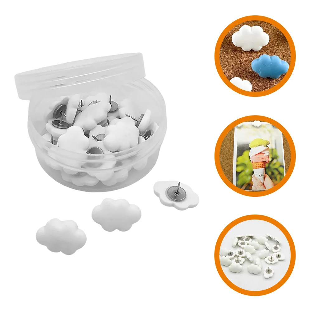 

30 Pcs Creative Thumbtacks Cute Cream White Clouds Resin Cork Board DIY Handmade Push Pins 30pcs Decor Pegs Bag Bulletin Office