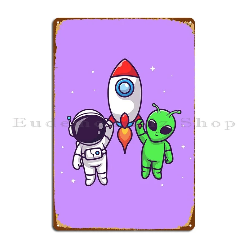 Alien Flying With Rocket Targa In Metallo Targhe Per Poster Piatti Personalizzati Soggiorno Bar Tin Sign Poster