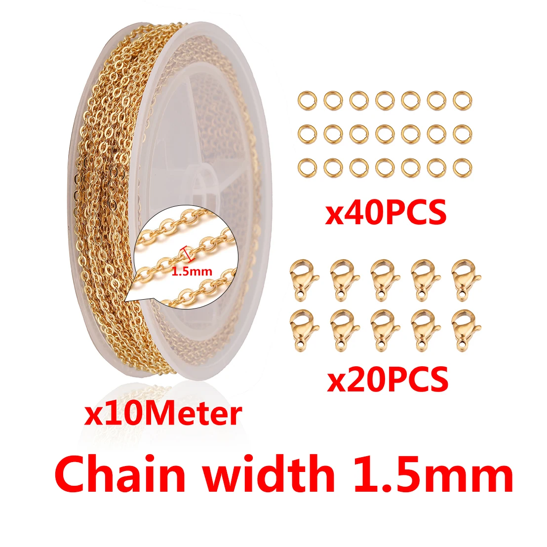 10 meter Kette Mit Hummer Verschluss und Öffnung Ring Set DIY Edelstahl Schmuck Machen Kit Liefert Für Armband Halskette – Detail 4