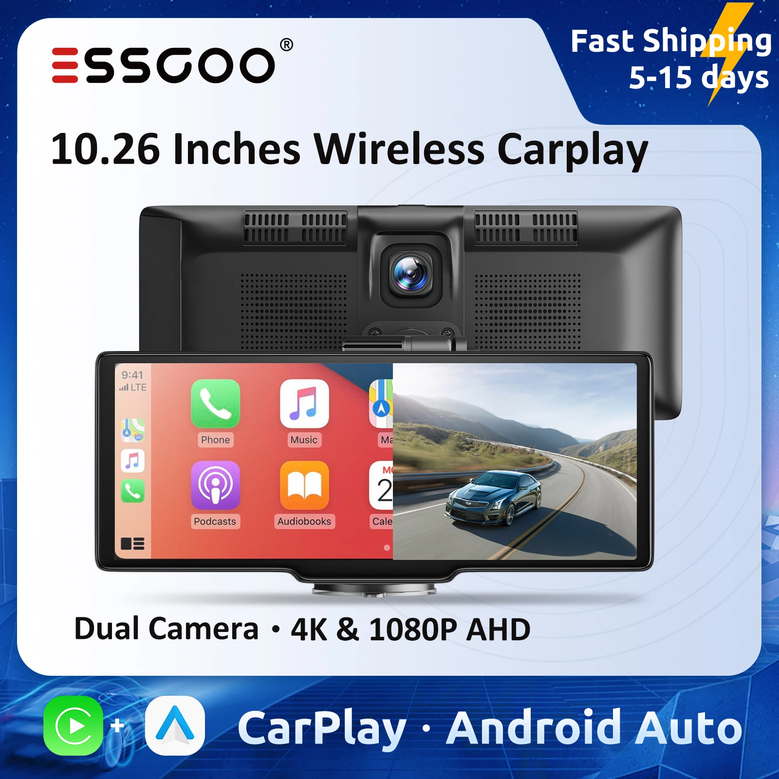 10,26 дюймовый 4K беспроводной Carplay монитор двойная камера 1080P портативный автомобильный мультимедийный плеер Автомобильное Зеркало Android Авто приборная панель DVR