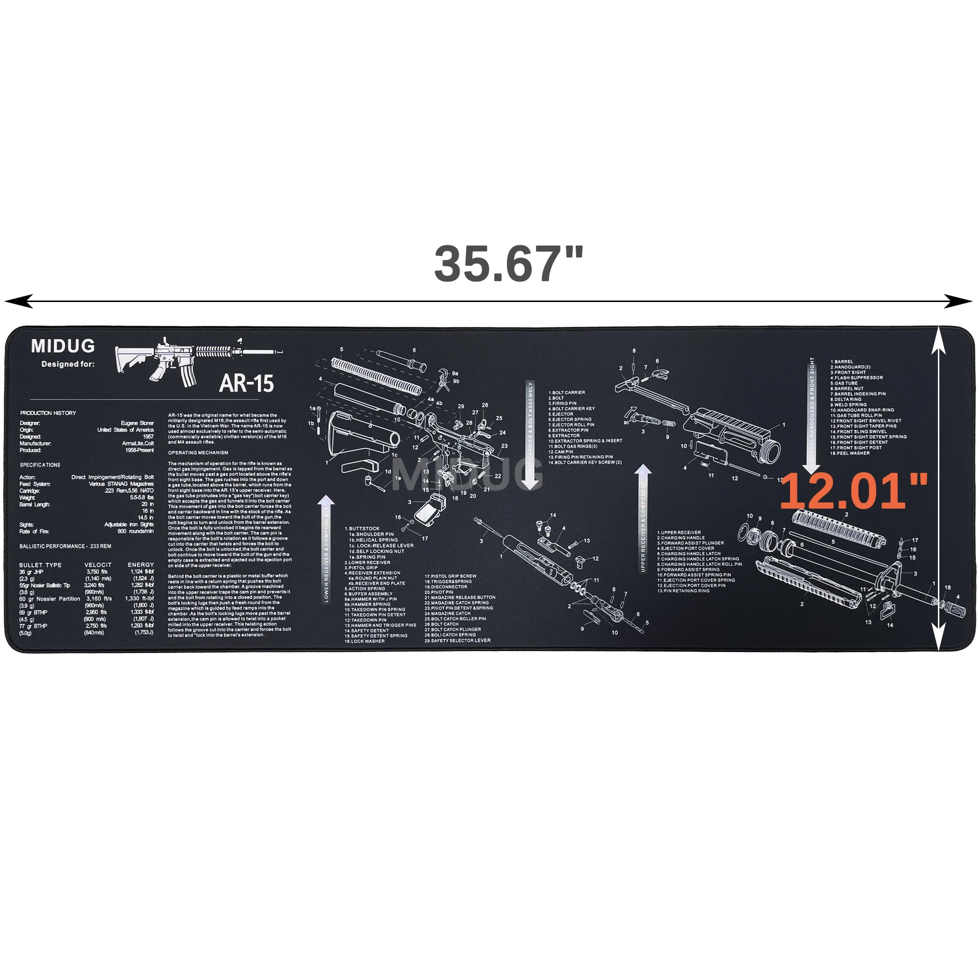 MIDUG AR-15 Cleaning Mat Shotgun Rifle Cleaning Pad Anti-Slip Rubber Gun Mat for AR 15 Accessories 35 X 12 inches 3