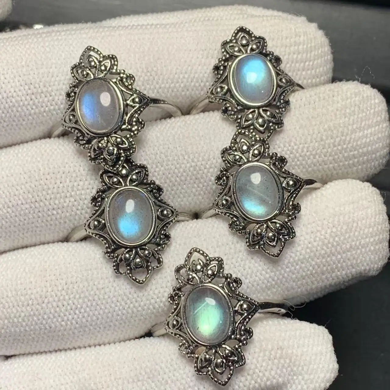 MM Natural Moonstone Ring Adjustable Female  Ring Jewelry for Women Gift Wholesale High Quality Vintage Fine