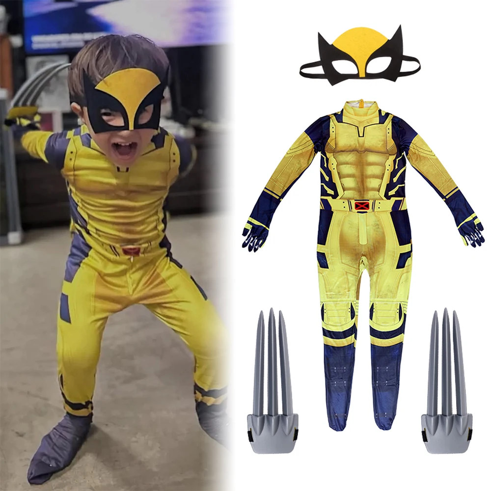 Kids Cosplay Costume WOLVERINE Kids Cosplay Marvel Movie DEADPOOL 3 Costumes For 3-15 Years Boys Role Play Clothes Birthday Christmas Gift