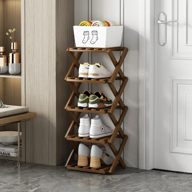 2-6 Tier Installation Free Bamboo Shoe Rack for Home Use, Simple Breathable Shoe Shelf, Multifunctional Foldable Storage Rack
