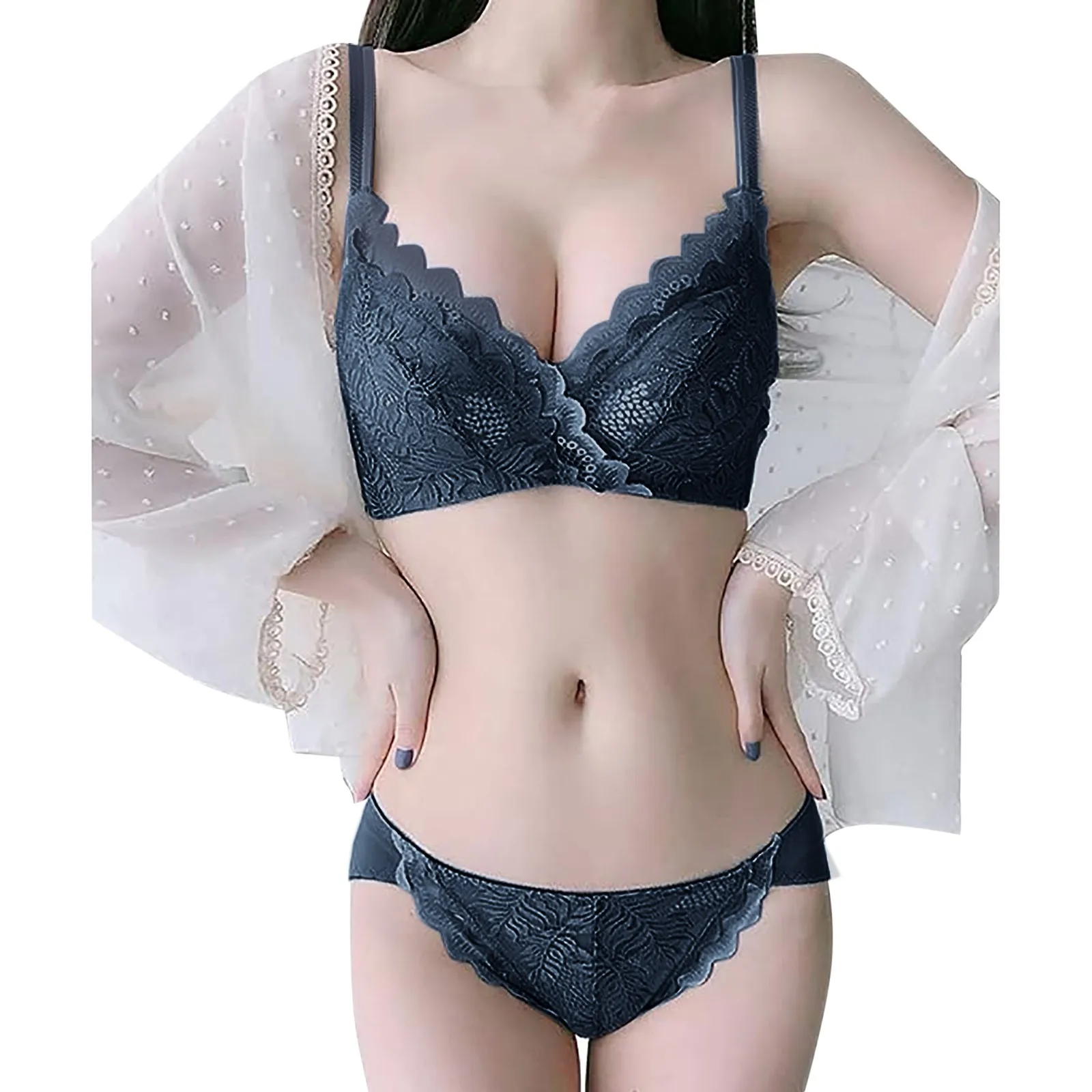 2 Pcs Set Ladies Underwear For Women Bra Set Bra Panty Sexy Super Push Up High Side Design Full Lace Wireless Ropa De Mujer