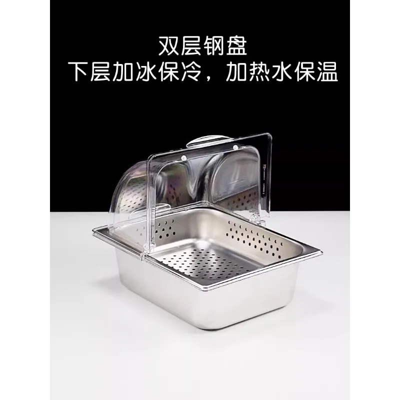 Stainless steel drain frying drain tray rectangular double-layer fresh-keeping tray with hole transparent flip cover fruit