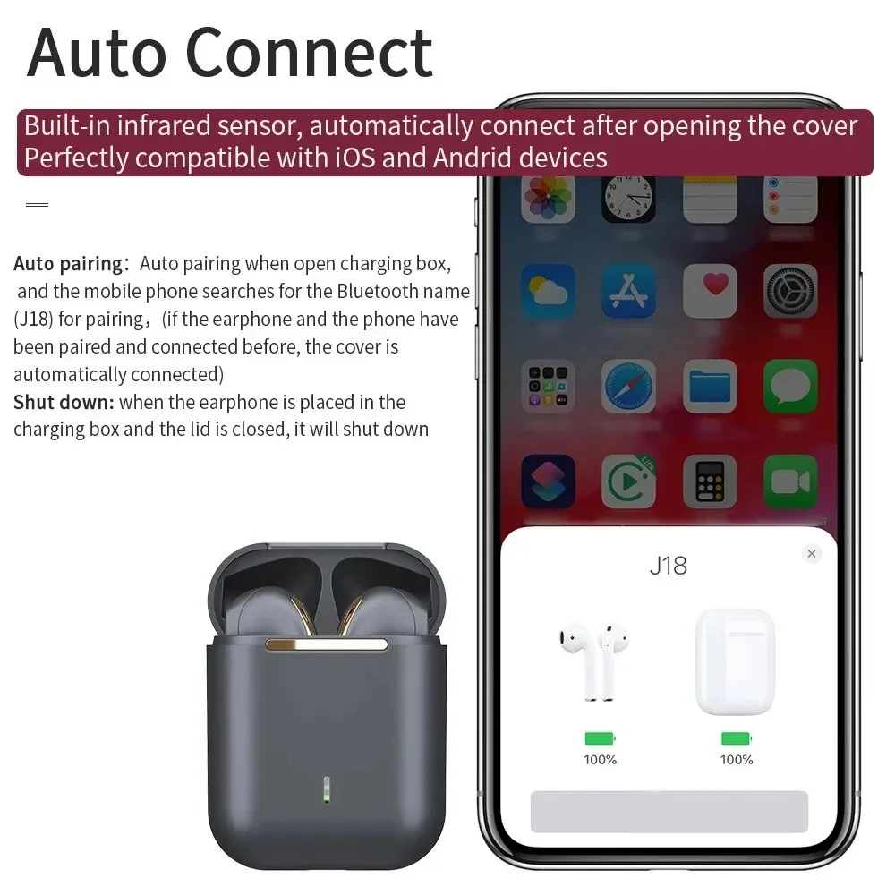 J18 Wireless Earphone Bluetooth Headset 9D Noise Reduction Gaming Headset With Microphone TWS Ear Buds Hands-free Earbuds New 5