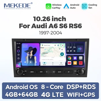 Radio para coche MEKEDE DSP con pantalla táctil de 10,26 pulgadas para Audi A6 C5 1997-2004 S6 RS6 WIFI Android, unidad principal inalámbrica inteligente Carplay, estéreo GPS de 2 Din 1