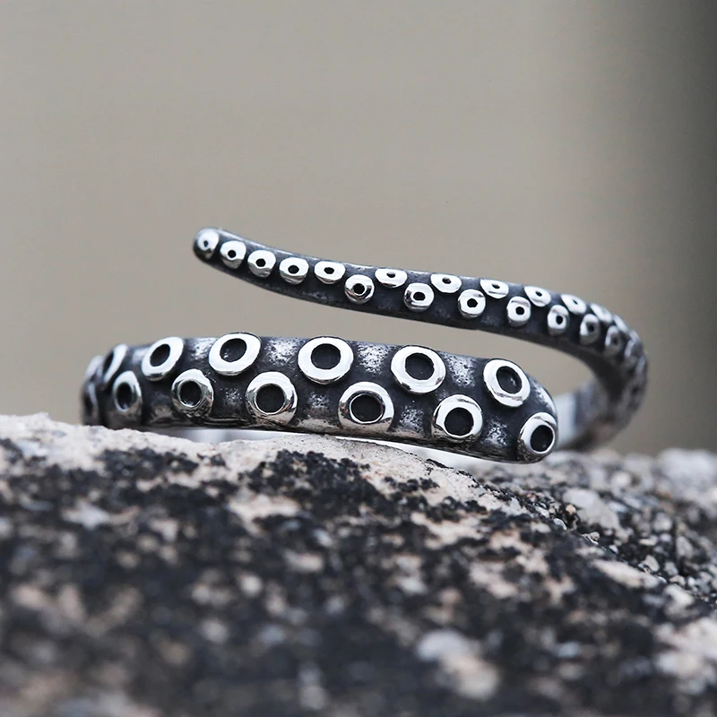 Fashion Men Rings Retro Colour Stainless Steel Vintage Octopus Style Irregular Pattern Trendy Accessories For Man Women Gift 6