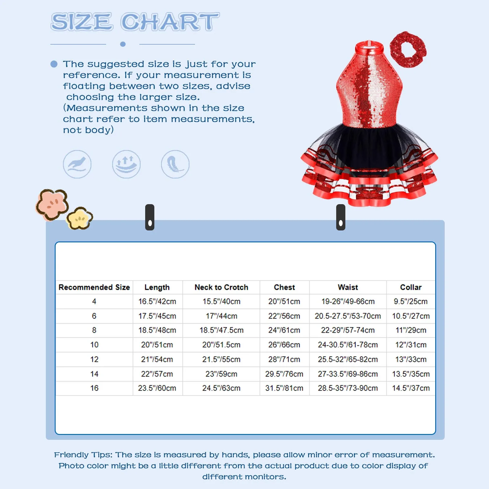 TiaoBug Kids Girls Tutu Dress Costume 6 to 16 Years Halter Sleeveless Backless Two Layer Mesh Sparkling Sequins with Headwear