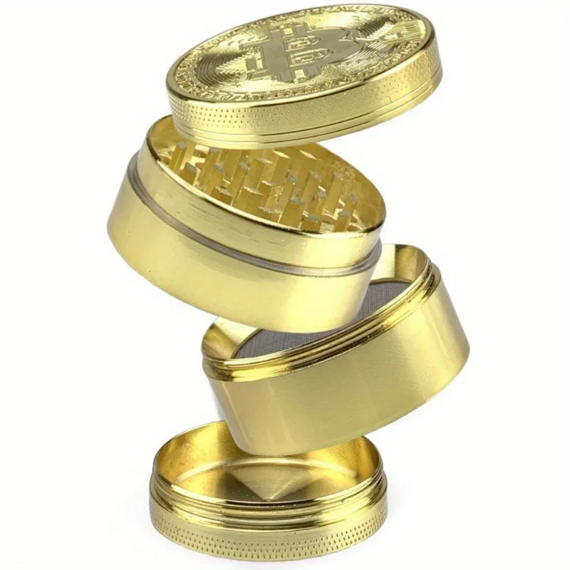2.48 Inch Bitcoin Herb Grinder 4-layer Manual Tobacco Grinder Zinc Alloy Mortar Cigarette Cigar Grass Mills Smoking Accessories