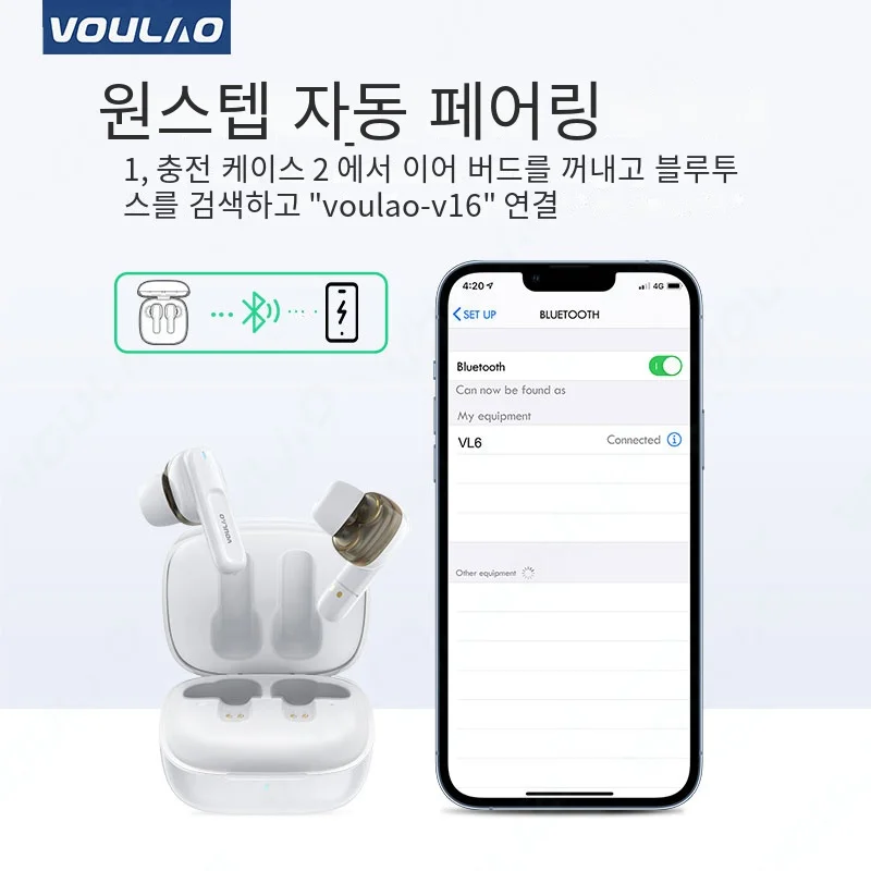 VOULAO-스포츠 무선 헤드폰 블루투스 5.1 이어폰, HiFi 9D 스테레오 방수 이어 후크 이어 버드 소음 감소 헤드셋