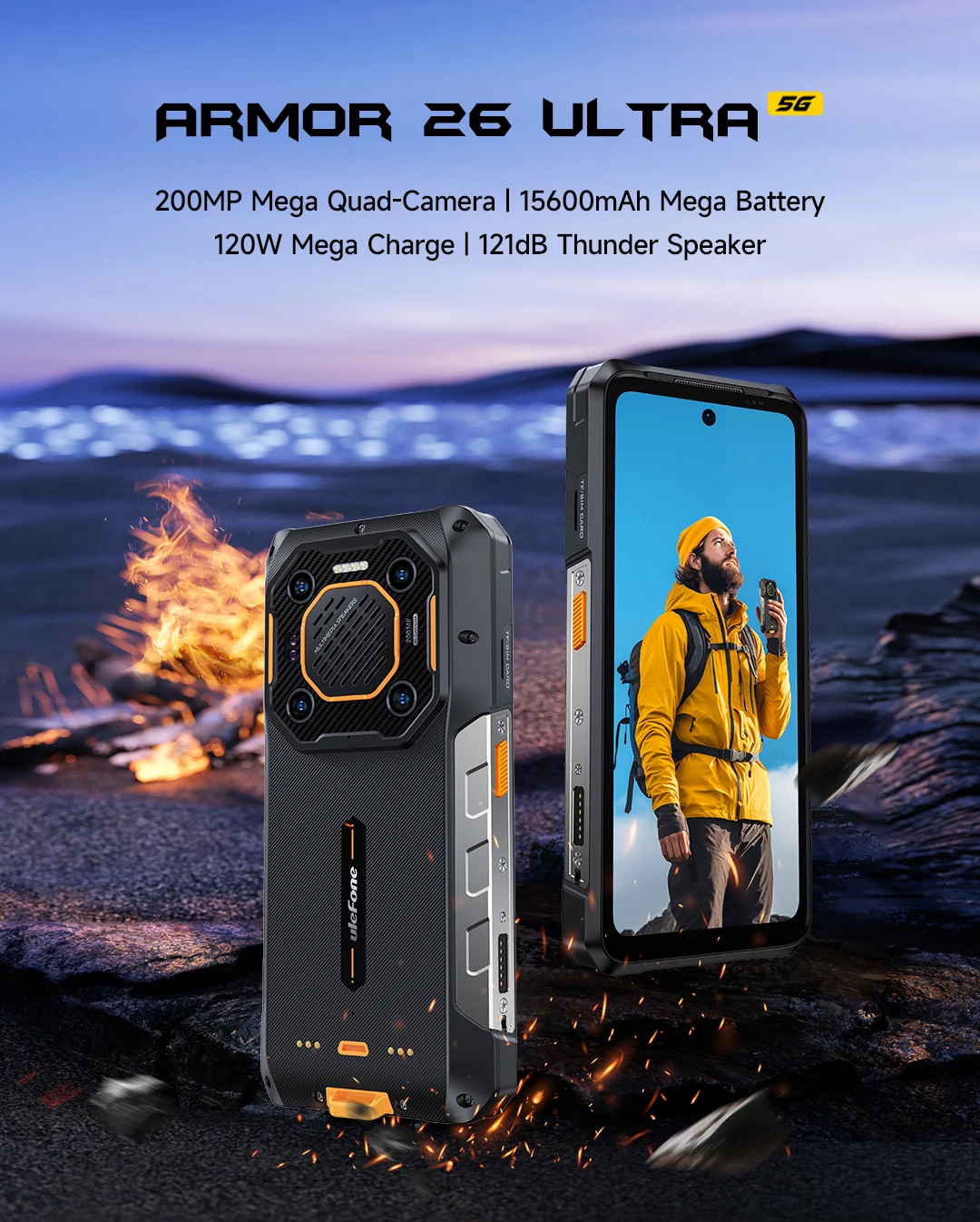 【New】Ulefone Armor 26 Ultra 5G Rugged Waterproof Smartphone 120W 15600mAh 200MP+64MP Smartphone Up to 24GB+512GB NFC