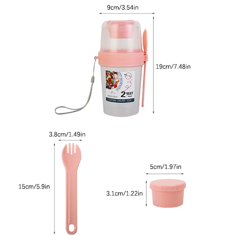 Two-Layer Breakfast Fruit Oat Yogurt Salad Cup With Lid And Spoon Bento Box For Fitness Food Storage Taper Bowl
