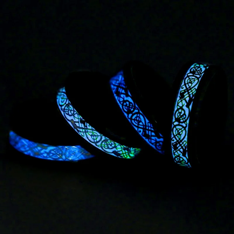 Trendy Blue Color Glowing Luminous Black Dragon Men Women Stainless Steel Fluorescent Wedding Ring Aneis Charm Jewelry Wholesale