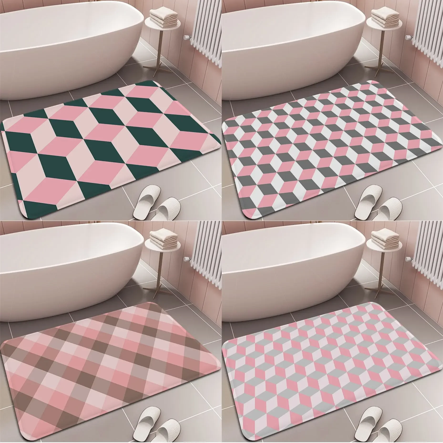 

Pink And Grey Wallpaper Printed Flannel Floor Mat Bathroom Decor Carpet Non-Slip For Living Room Kitchen welcome Doormat