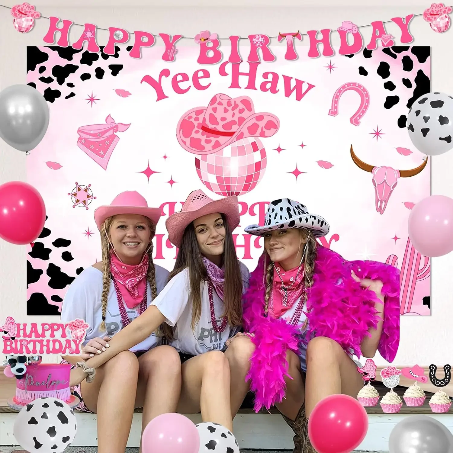 LaVenty Yee Haw Party-Deko Set – Cowgirl Geburtstag Dekoration Mit Ballons & Bannern