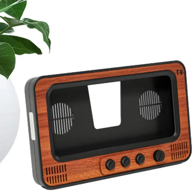 

Vintage TV Phone Stand Unique Wooden TV Style Mobile Phone Screen Bracket With Speaker Smart Phone Holder Decorative Gifts For