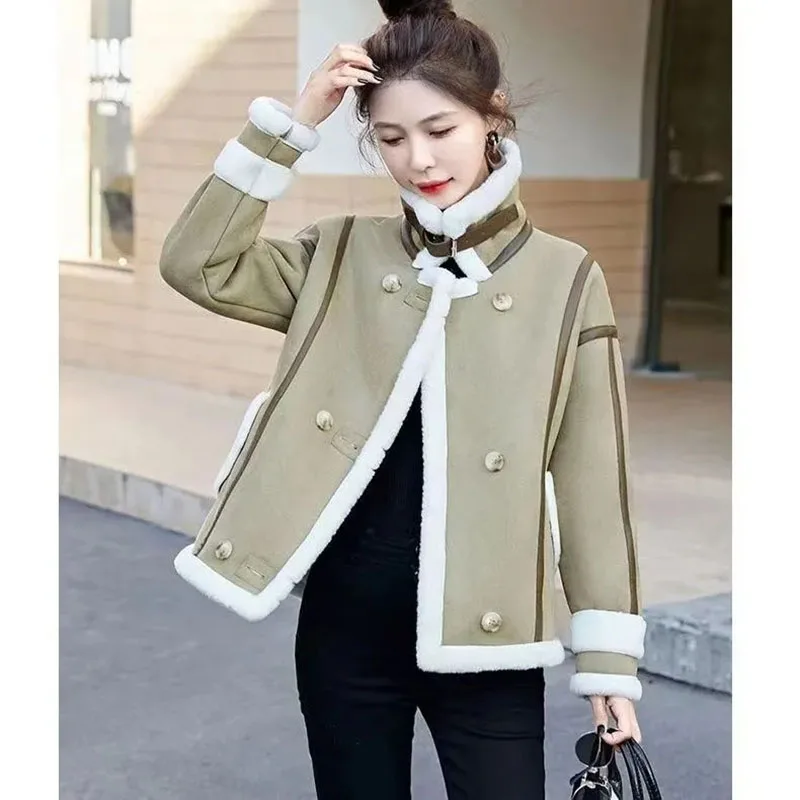 

Женская осенне-зимняя Слитная бархатная куртка с оленем короткая утепленная куртка из овечьей шерсти мотоциклетная кожаная куртка женская верхняя одежда