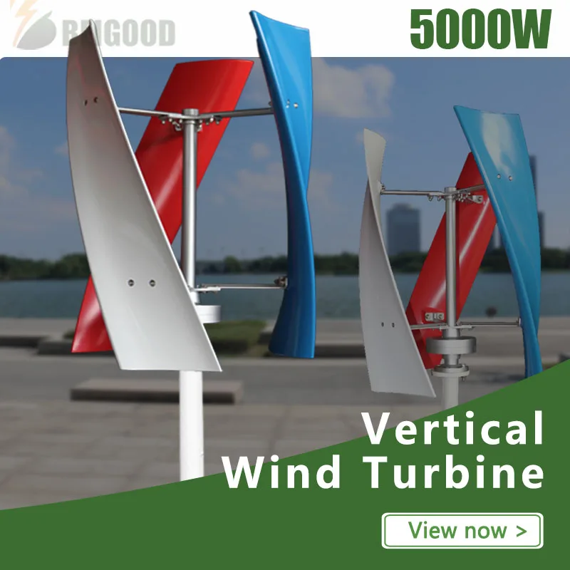 

5kw Vertical Axis Windmill 12v 24v Wind Turbine 5000w 3Blades Permanent Maglev Generator With Mppt Charge Controller