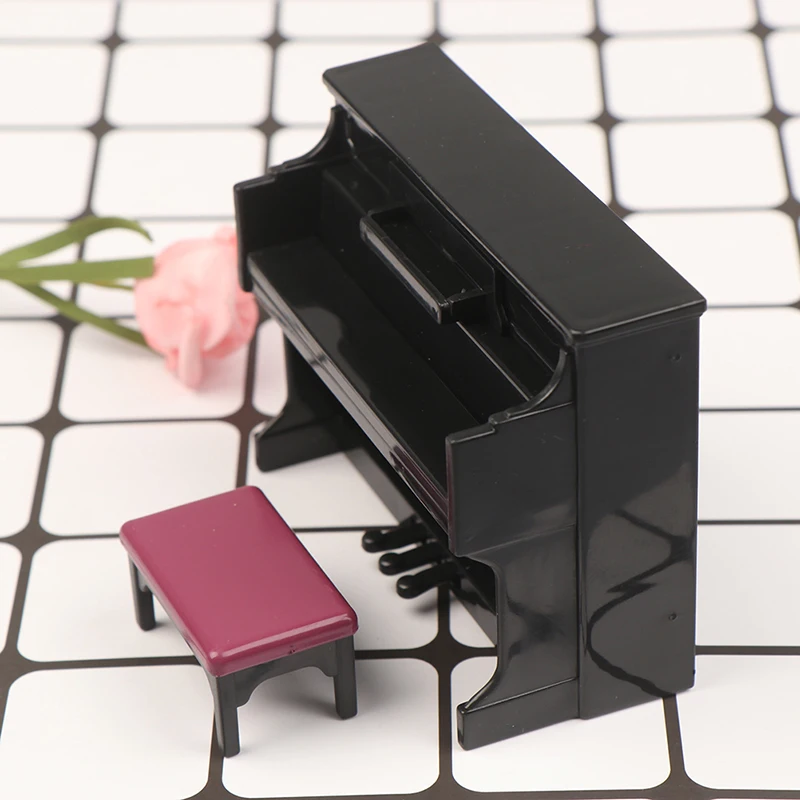 Miniature Wooden Grand Piano For Dollhouse - 1:12 Scale With Stool, White Doll Furniture Accessory
