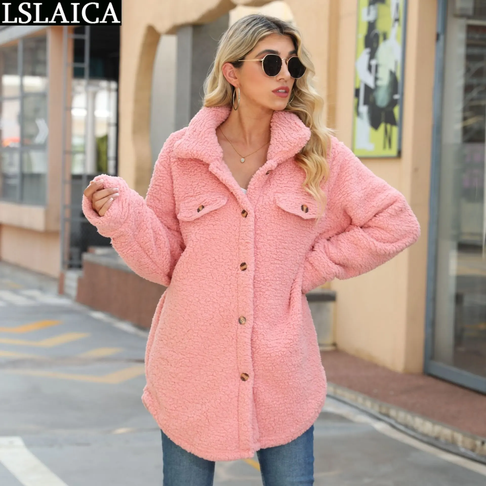 Chaqueta con cuello vuelto para mujer, abrigos de felpa rosa, ropa coreana holgada, moda barata para mujer, Top informal elegante mujer 2022 _ - AliExpress Mobile