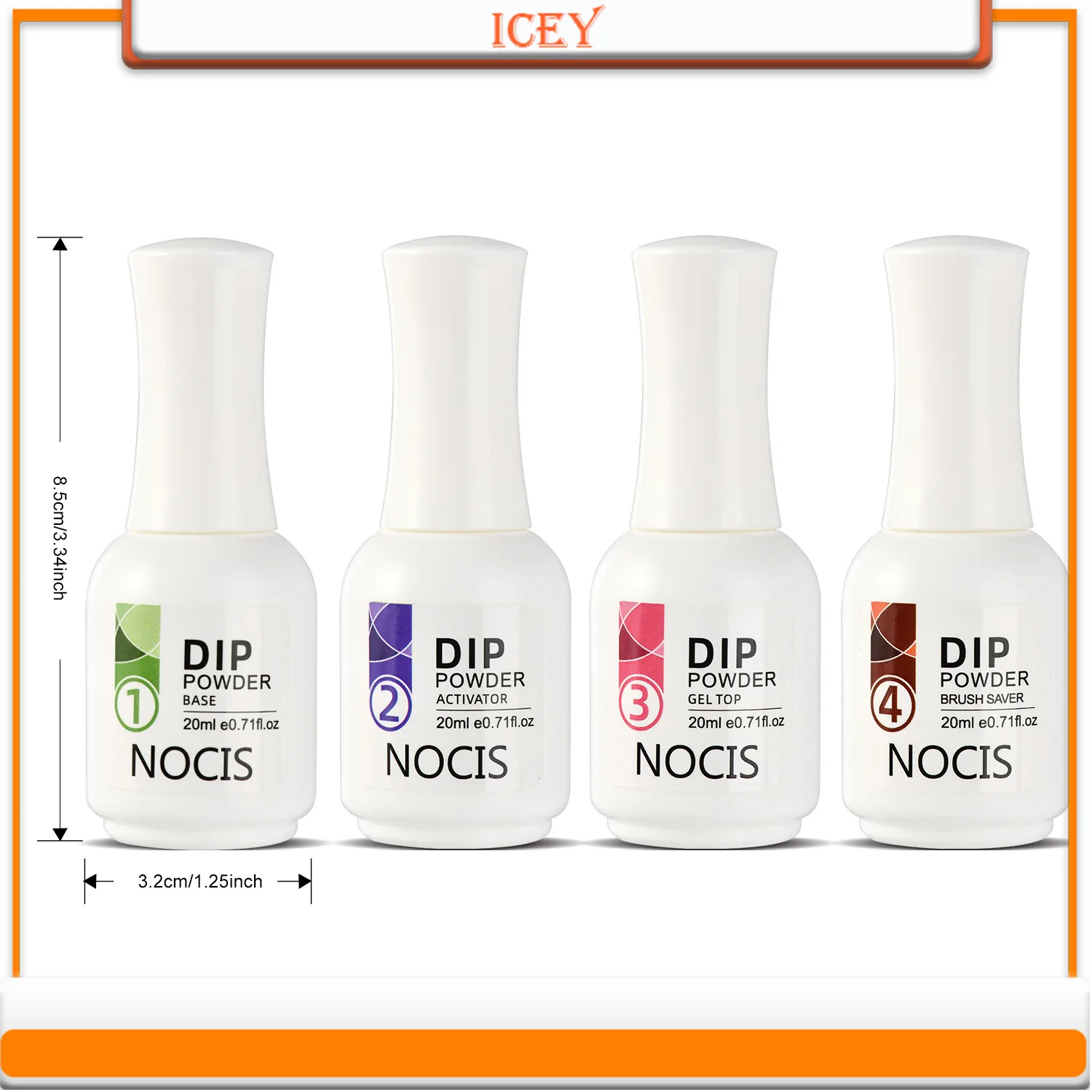 Icey Beauty 20ML Immersion Powder Liquid Base Coat Activated Top C Multi-Use Top Base Coat Nail Natural Dry Without Lamp Cure