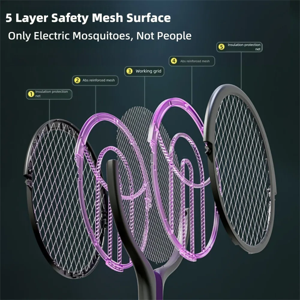 mosquito killer swatter 5-in-1 retractable extension pole electric mosquito swat multi-functional rotating net swat rechargeable USB family camping use