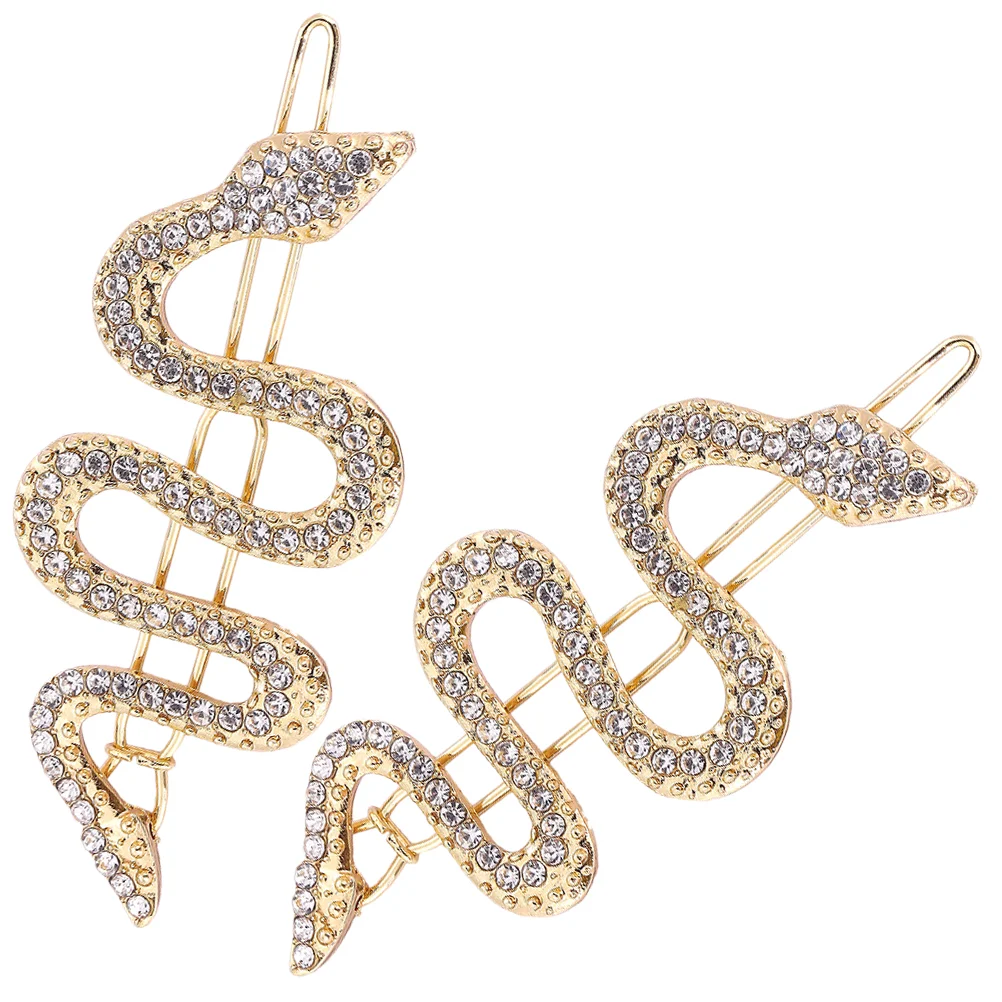 

2 Pcs Hair Pins For Thick Hair For Girls Snake Hairpin Vintage Decor Gold Clips Crystal for Women White Accessories Small