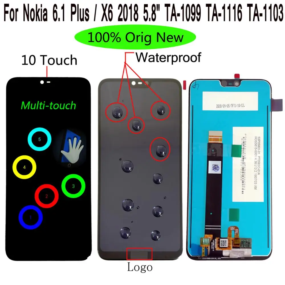 Shyueda 100% Orig. New Aaa + 5.8 "Per Nokia 6.1 Plus/X6 2018 Ta-1099 Ta- 1116 Ta-1103 Ta-1083 Display Lcd Di Tocco Digitale Dello Schermo