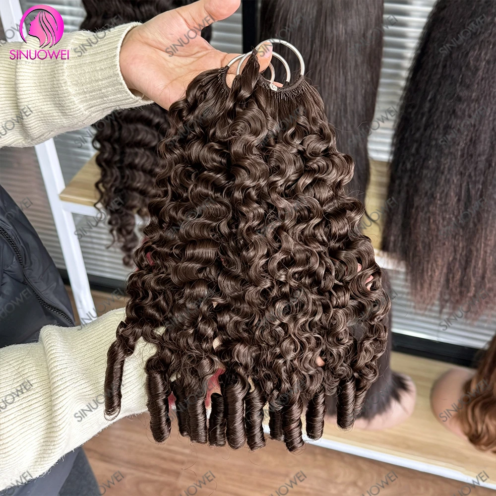 Burmese Curly #4 Brown Feather Crochet 100% Human Hair Extension Invisible Lightweight Feather Crochet Braids Hair For Braiding 5