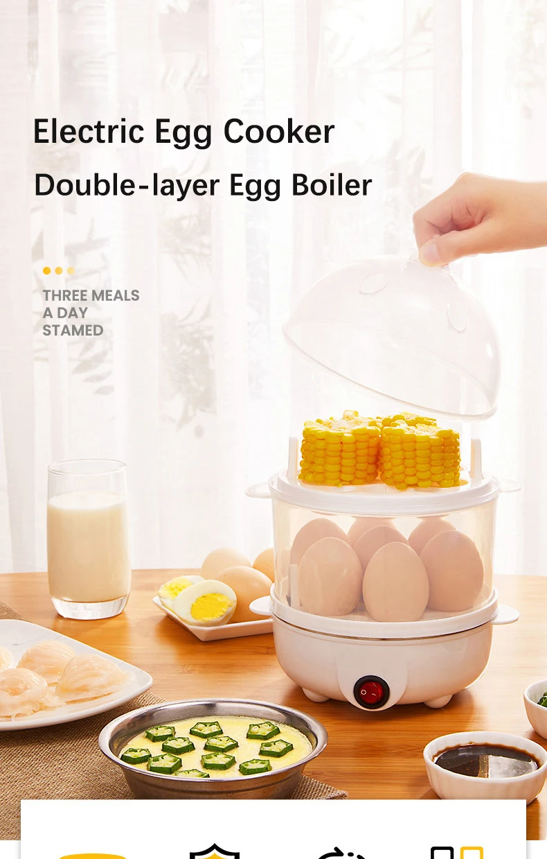 Description Picture 2 of itemElectric Egg Cooker Multifunction Double Layers Egg Boiler Corn Milk Rapid Breakfast Cooking Egg Steamer Appliances Kitchen