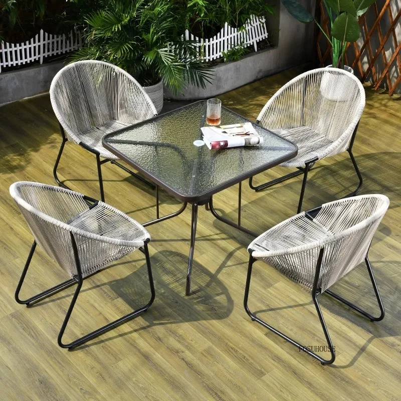 Outdoor Courtyard Garden Chairs Terrace Leisure Table and Chair Waterproof Sun-proof Imitation Rattan Chairs Outdoor Furniture