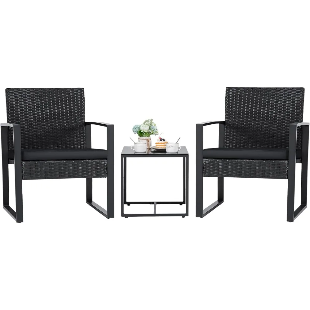 

Flamaker 3 Pieces Patio Set Outdoor Wicker Furniture Sets Modern Rattan Chair Conversation Sets with Coffee Table for Yard and B