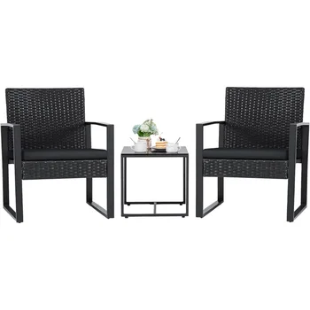 Flamaker 3 Pieces Patio Set Outdoor Wicker Furniture Sets Modern Rattan Chair Conversation Sets with Coffee Table for Yard and B 1