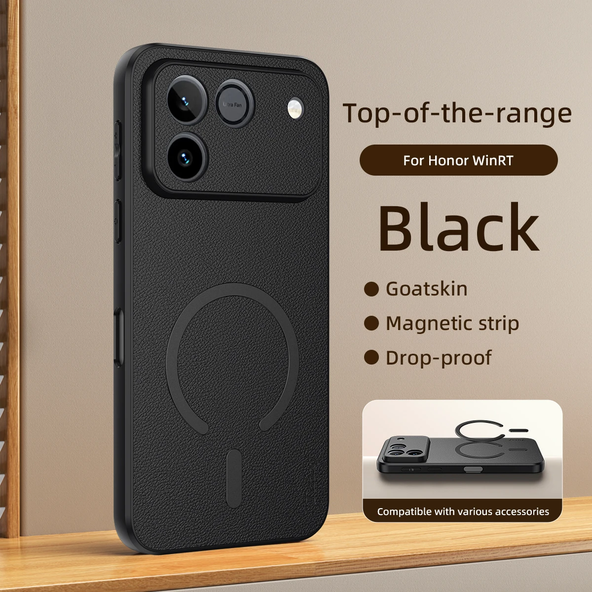 Premium Goatskin Leather Magnetic Wireless Charging Shockproof Phone Case