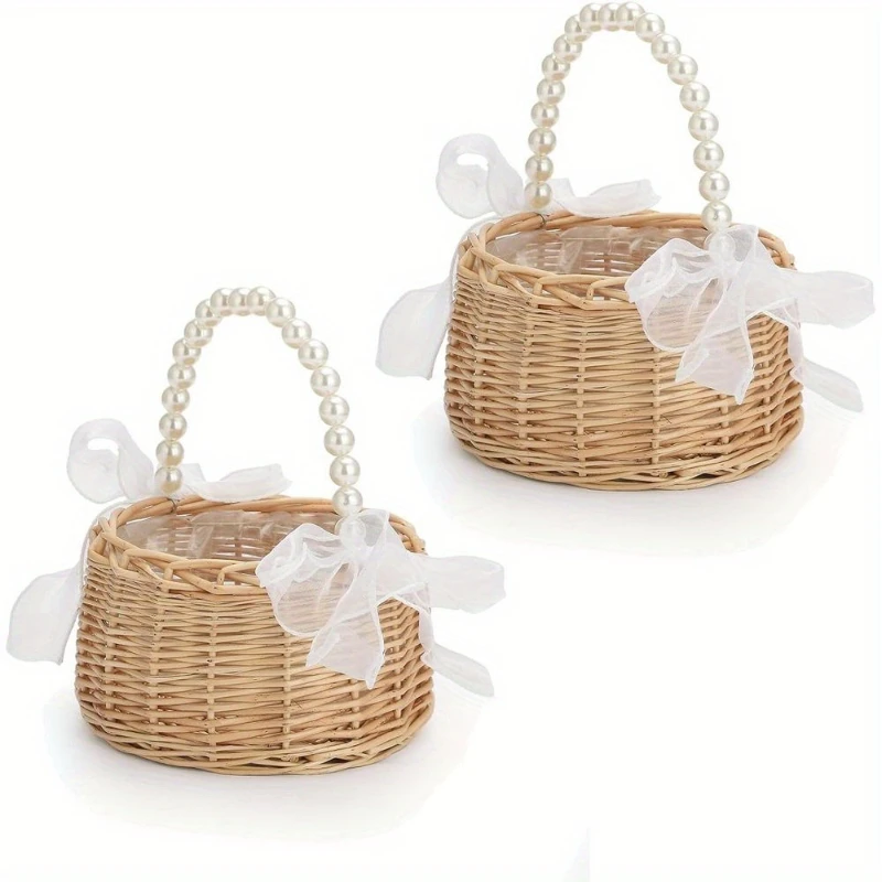 1 PC Handheld Pearl Flower Basket with Souvenirs, Flower Arrangement Basket for Flower Shops, Household Storage Basket